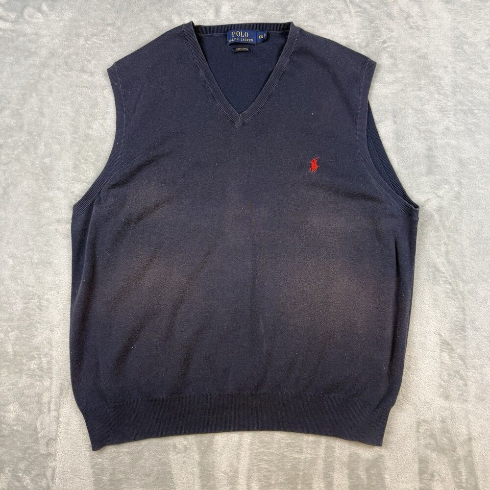 Polo Ralph Lauren Pima Cotton Sweater Vest Men’s XXL Navy Blue V-Neck Pony